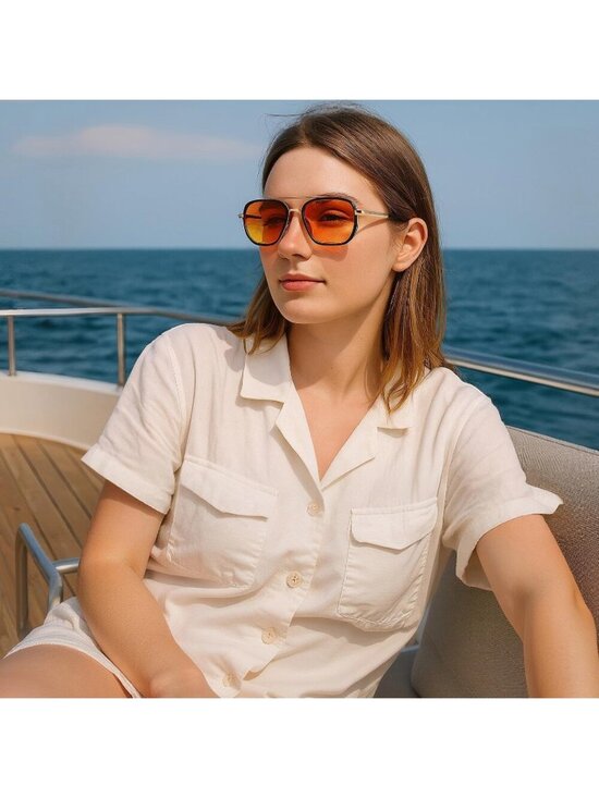 Women\'s Yellow Tangle Free Polarized Aviator Retro Square Metal Frame Sunglasses